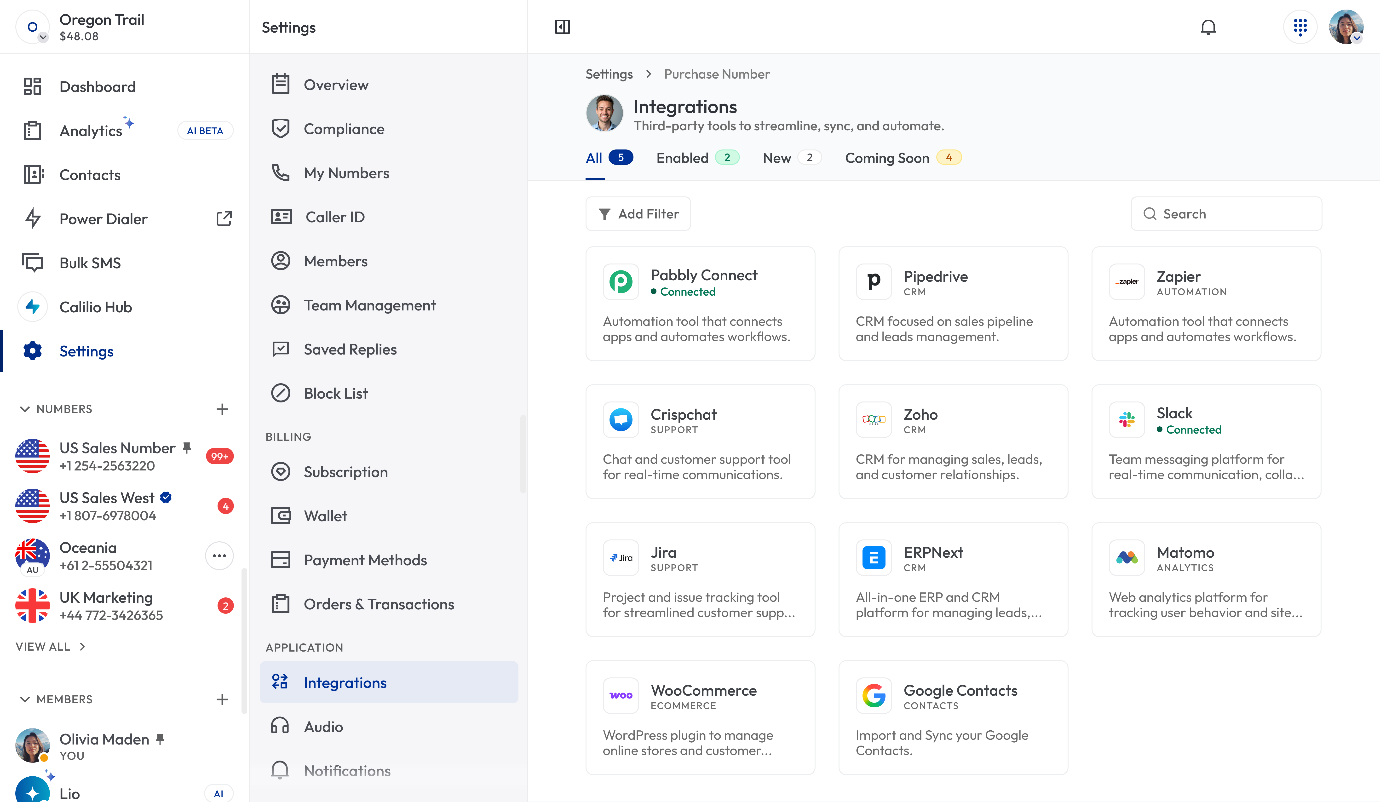 Calilio integrations
